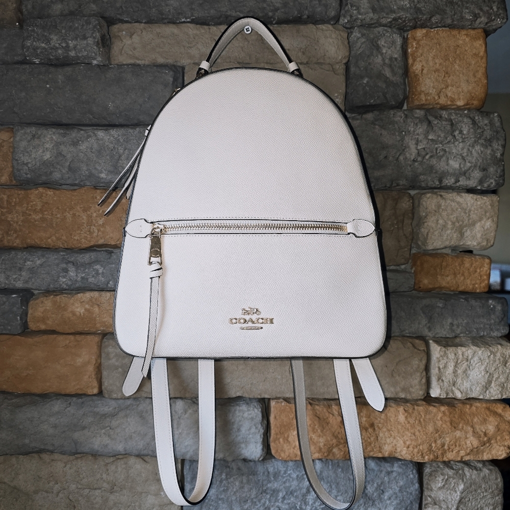 COACH 76622 Jordin Cream Crossgrain Leather Beige Signature Ctd Canvas Backpack